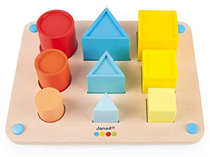 Janod - Grundlagen - Die Rauminhalte - Lernspiel aus Holz Babys und Kleinkinder 3-En-1 - Formen und Farben lernen - Farbe auf Wasserbasis - Ab 18 Monaten, J05062