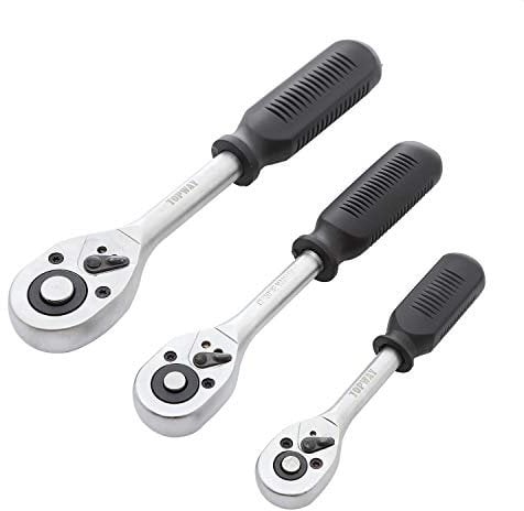 TOPWAY Clés à Cliquet 1/2, 3/8 et 1/4 3PCs, Poignée de Clé à Douille à Dégagement Rapide 24 Dents, Acier au chrome-vanadium, Outil Mécanique de Garage de Réparation Automobile 420010