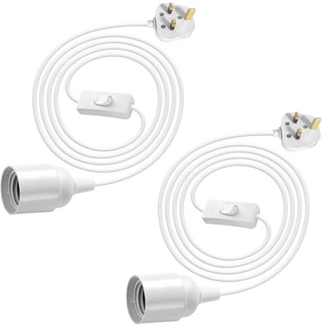 E27 Lamp Holder with 450CM Cable Plug in Ceiling Light, 2 Pcs Plug in Pendant Lighting Fitting, Suspended Pendant Light with On/Off Switch, UK Plug Loft Light Garage Light(Without Bulb)
