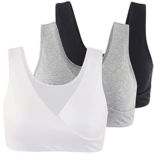 COLOMI Maternity Nursing Bra Wireless Cotton Breastfeeding Bra for Sleep (Black+Grey+White/3Pack, XXL, xx_l)