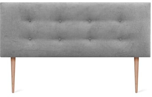 DHOME Tête de lit en Similicuir ou en Tissu AQUALINE Pro avec 2 rangées de Boutons et de Pieds Tête de lit de Luxe rembourrée (135x105cm avec Pieds (Lits 120/135/140), Tissu Gris)