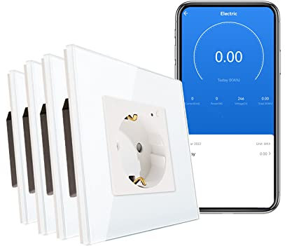 CNBINGO WLAN Schuko Steckdose unterputz mit Strommessung, 16 Amp Glas Smart Steckdose Arbeit mit Alexa(Echo, Echo Dot), Google Assistant, Nur 2.4 GHz WiFi, 1 Fach, Weiß, 2er Pack