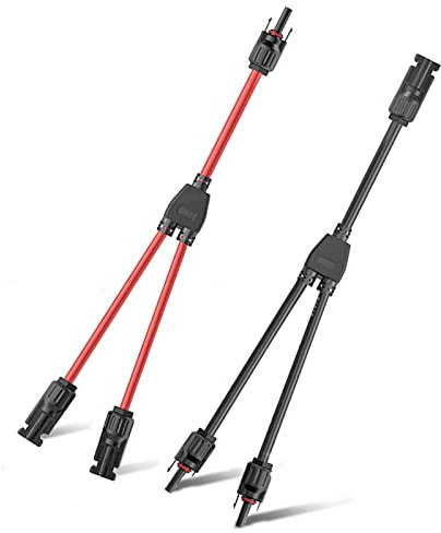 Solarkabel Y-Verteiler, Solar Abzweigadapter Solar PV Paralleladapter (1 bis 2), Solarpanel Kabel Y Abzweig Parallelverbinder MMF+FFM für Parallel Photovoltaik Anschluss, 1 Rot +1 Schwarz