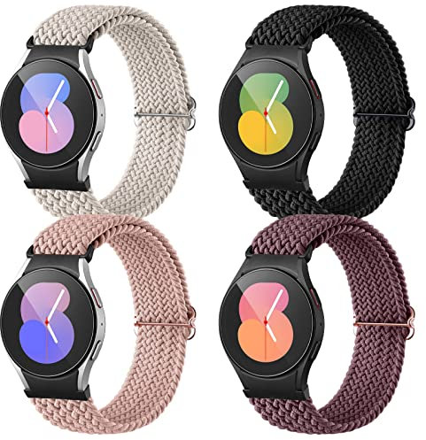 Easuny Intrecciato Cinturino Compatibile con Samsung Galaxy Watch 5/4 40mm 44mm, Galaxy Watch 5 PRO 45mm/Galaxy Watch 4 Classic 46mm 42mm, 20mm Elastico Nylon Cinturino per Donna Uomo, Colore Chiaro