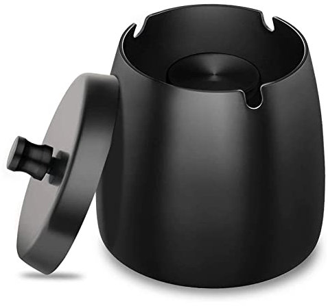 Aschenbecher FüR Draussen Groß Geschenke FüR MäNner Outdoor Aschenbecher Mit Deckel 12 X 12 Cm (H X ø) Edelstahl Schwarz