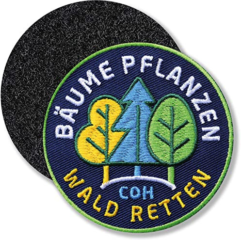 Klett-Patch - Bäume Pflanzen Wald retten / 65 mm gestickt rund/Natur Umwelt Forst Klima CO2 / Klett Patch Patches Abzeichen zum kletten wechseln auf Kleidung Rucksack Taschen (Blau)