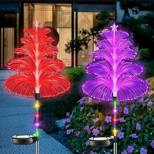 Lámpara Solar de Jardín, eaaerr 2 Piezas Luces Solares Exteriores con LEDs Cambian de Color Impermeable Lampara Solar Exterior con cañas&estrella, Luz Solar Exterior para Patio, Sendero, Patio