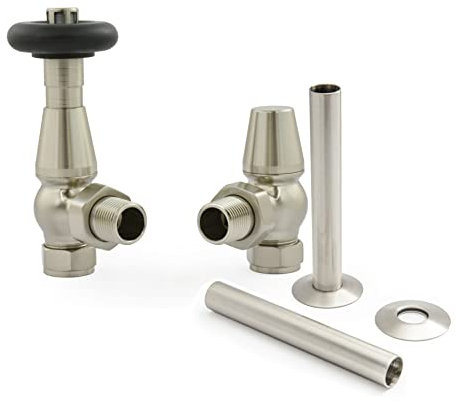 Hot Flow | Jordan Robinet thermostatique traditionnel pour radiateur (TRV coudé) (nickel brossé avec manchon)