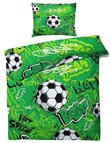 ZDABAOEC Fussball Bettwäsche 140x200 Kinder Jungen, Weiche Microfaser Kinderbettwäsche 2er Set - 1 Bettbezug + 1 Kissenbezug 70x90, mit Reißverschluss, Wende Motiv