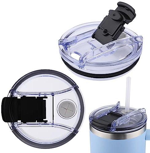 2pcs Tumbler Lid for Stanley Quencher 40oz, Spill-Proof & Dust-Proof Tumbler Cup Lids Replacement Tumbler Covers Replacement Lid for Stanley Mug with Handle (No Whorl)