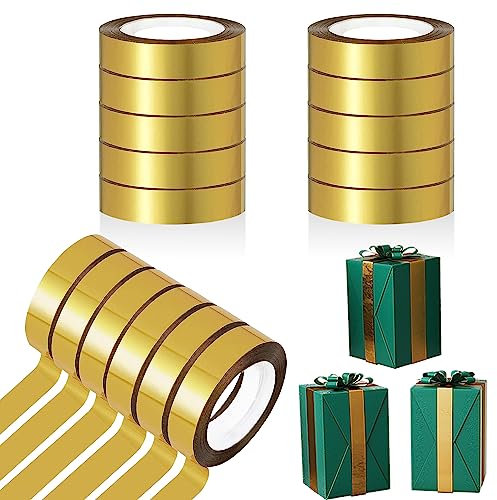 Asaisimg Gold Metallic Washi Mirror Tape - 10 Rollen für DIY Graphic Art, Selbstklebende Polyester Film Band für Handwerk, Dekoration, Geschenke Verpacken (1.2CM x 250 Meter)