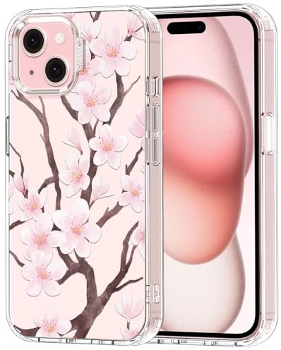 MOSNOVO Case for iPhone 15 Plus / 14 Plus [Buffertech 6.6ft Military-Grade Drop Protection] [Anti Peel Off Tech] Clear TPU Bumper Phone Case - Cherry Blossom Floral