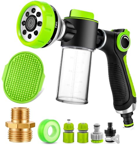 YCCOKJJ Dog Washing Hose Attachment, Dog Sprayer with 3.5oz/100cc Soap Dispenser Bottle, Massage Brush, Solid Brass Garden Hose Adapters, Garden Hose Nozzle for Pet Bathing, Car Washing