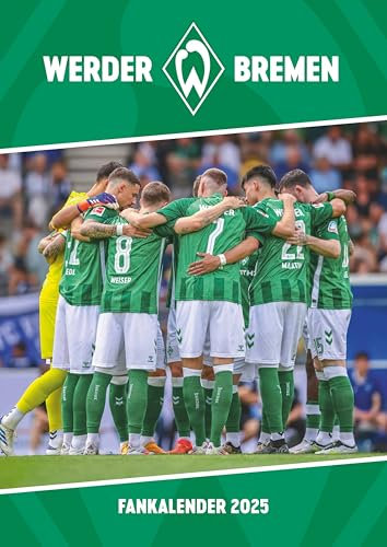 N NEUMANNVERLAGE - Werder Bremen 2025 Wandkalender, 29,7x42cm, Fußball-Kalender mit Motiven der Stars, Fan-Kalender mit Fußball-Highlights, Spiralbindung und deutsches Kalendarium