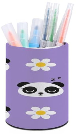 DEHOZO Pot à crayons rond pour bureau, fleur, marguerite, animal panda, pot à crayons en polyuréthane, organiseur de bureau pour l'école, la maison, le bureau