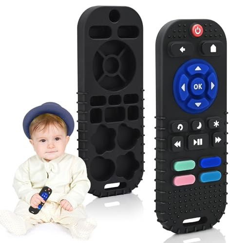 Beißring Baby Spielzeug 0-6 Monate Jungen Mädchen Personalisierte Geschenk, Silikon Fernbedienung Zahnungshilfe Baby Badespielzeug ab 3 6 8 12 Monate Neugeborene Säugling Autistisch Kinder (Schwarz)