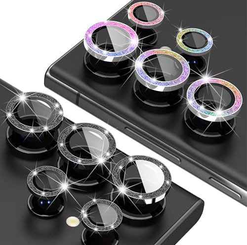 Diruite 2-Stück Kameraschutz für Samsung Galaxy S24 Ultra Kamera Linse Schutzfolie,HD Anti-Kratzer Glas+Aluminiumring Camera Protector,Schwarz&Mehrfarbig