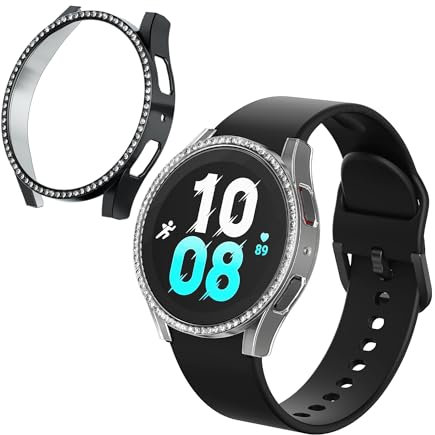 kwmobile Set da 2 Protezione Bordo Orologio Compatibile con Samsung Galaxy Watch 5 (40mm) Smartwatch - Rivestimento Glitterato trasparente/nero
