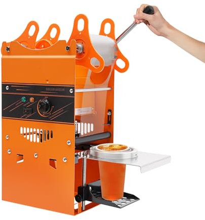 Macchina per sigillare il tè al latte, 300 tazze/ora, sigillatrice manuale per tè Bubble Milk Tea per 90/95 mm di diametro (arancione)