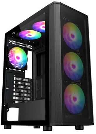 CiT Air Max Black Mid-Tower Airflow PC Gaming Case ATX with Mesh Front Panel & Tempered Glass Panel with 6 x 120mm ARGB Inner-Ring Fans & 6-Port Hub Included