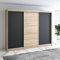 A&J MöbelLand Moderne 3-türiger Kleiderschrank mit Schwebetüren und 4 Schubladen, 200 cm, Weiß (Sonoma/schwarz/Sonoma/schwarz)