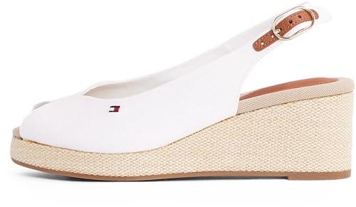 Tommy Hilfiger Damen Wedge Sandalen Flag Mid Slingback Verstellbarer Riemen, Weiß (Ecru), 38