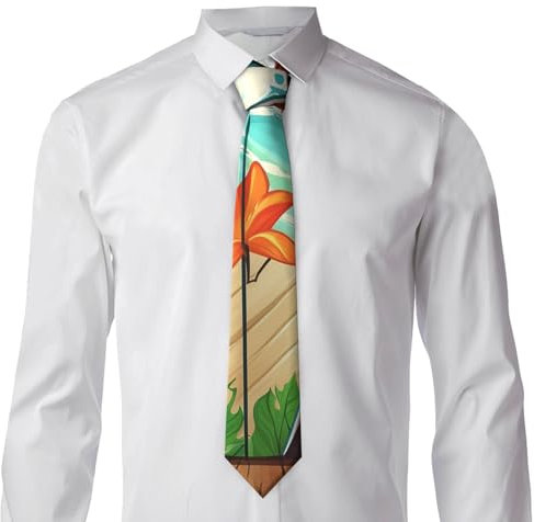 OUSIKA Seidenkrawatte für Herren, Surfbrett auf Holz, klassische Krawatte, formelle Krawatte, Hochzeit, Party, Business, Schwarz , One size