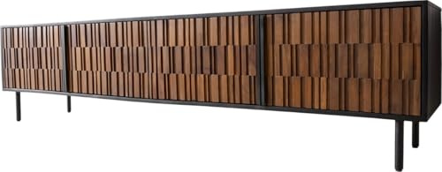 DELIFE TV-Tisch Kallam Sheesham Walnuß Mango Schwarz Metall Schwarz 200 cm 4 Türen Lowboard
