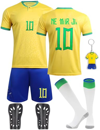 yumcute Football Kits for Kids No.10 Football Kit Football Training Set Shirts Shorts Socks Guard Plate and Keychain 23/24 Home Away Soccer Jerseys Gifts for Boys Girls Children (Size 22)