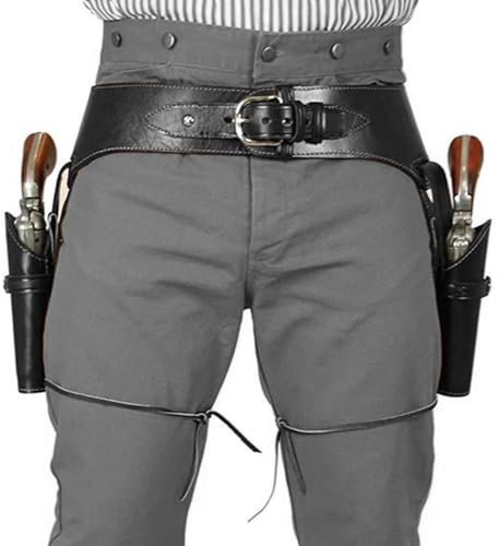 Männer idealer Gürtel und Cowboy -Waffengürtel, pu Western Gürtel mit Doppelpistolenrevolverhalter, eine Größe Schwarze Westgürtel für Halloween Cosplay -Party