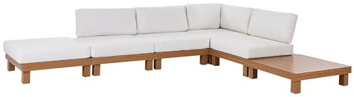 Beliani Lounge Set Aluminium Heller Holzfarbton 4-Sitzer Sofa Tisch & Ottomane Sanza