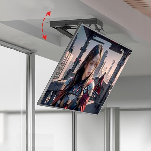 Support TV Électrique Au Plafond - Support TV Motorisé, Support mural pour téléviseur, avec télécommande, support rabattable pour téléviseur caché, support rétractable pliable au plafond(50-90inch TV)