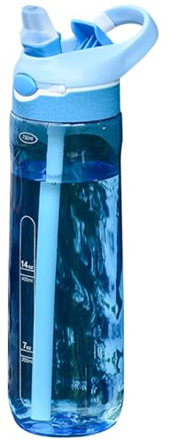 KDAMGOQE Water Bottle With Straw Water Bottle with Locking Lid, 750ml Clear Scale Water Bottle with Straw, Leakproof Translucent Travel Water Bottle with Handle for Fitness Gym Outdoor Blue