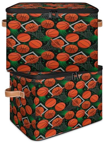 WowPrint Slam Dunk Basketball Large Storage Basket with Zipper Lid Basketball Print Foldable Storage Boxes Bin Home Organizer for Clothes Bedroom Living Room 1 Pcs
