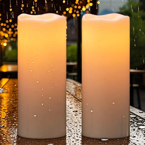 Eldnacele Solar Kerzen Outdoor, 2er Set Ø 10 × 25 cm | LED Kerzen Outdoor, Solarkerzen, Dämmerungsschalter, cremefarben, flackerndes Licht, für Garten, Terrasse und Balkon