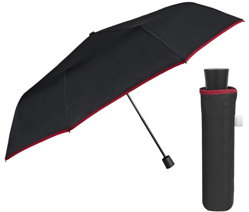 Nadelstreifen Regenschirm Herren mit Manueller Öffnung - Schwarzer Taschenschirm Sturmfest Kompakt Windsicher - Herrenschirm Schirm Jungen mit Streifen - Durchmesser 97 cm - Perletti (Schwarz)