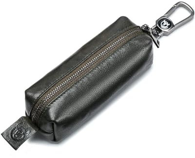 BooeDareno Porte-clés de voiture en cuir véritable pour homme avec fermeture éclair et deux cartes (vert)