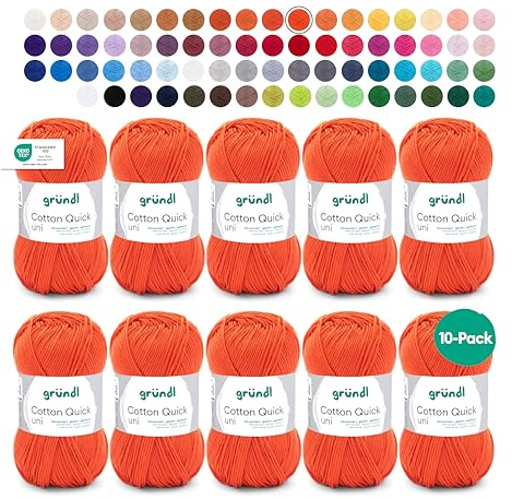 Gründl Laine Cotton Quick uni Fil à crocheter 10 pelotes 50 g, Rouge