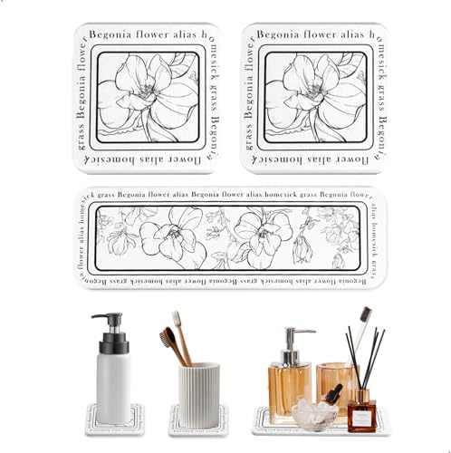 Absorbent Mat, 3 Pieces Diatomaceous Base Bath Trays, Absorbent Quick Drying Mat for Washbasin, Dental Cup Storage, Soap