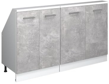 Vicco Dachschrägenschrank-Set Rion, Beton/Weiß | B140 x T46 cm, 2er Set, platzsparend für Dachschrägen