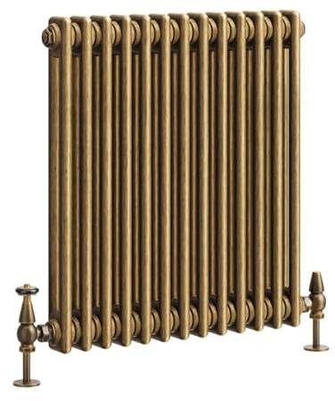 Go Bathrooms Traditional 2 Column Radiator 600x605mm Brass | Cast iron style horizontal radiator for central heating. Features 2 column panels with an antique brass finish.