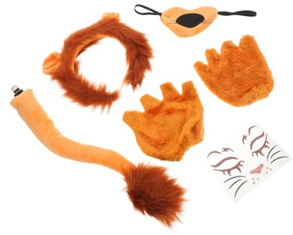 Healeved Costume Lion avec Serre-tête Oreilles Nez Mitaines et Queue pour Cosplay Animal Confortable et Réaliste Déguisement Jungle pour Fête Anniversaire et Halloween