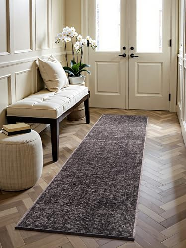 Elle Decoration Brilliance - Kurzflor Läufer Prisma, Wohnzimmerteppich mit Raster Design, Kachel, Quadrat Muster, Glänzender, Moderner Teppich für Wohnzimmer, Schlafzimmer - Braun, 80x250 cm