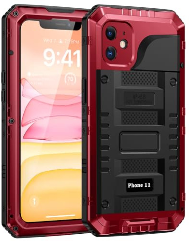 Lanhiem für iPhone 11 Hülle, IP68 Wasserdicht, Armor Metallhülle, Rot | Outdoor Robust Case, Panzerhülle mit Displayschutz, 360 Grad Militär Stoßfest Handyhülle für iPhone 11 Schutzhülle
