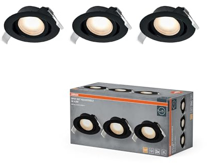 Osram Spot Set LED Einbaustrahler Verstellbar 120° Schwarz | Spot Set Recess Adjustable, Spot lights and ceiling spots, Schwarz, 90 mm dia, 25000 h, 3-Pack