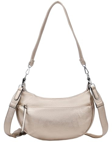 ITALYSHOP24 DAMEN TASCHE MOON Bag Crossbody Runde Schultertasche Hobo Bag Taschenanhänger Umhängetasche Shopper Crossover Handtasche Halbmond Leder Optik Reise