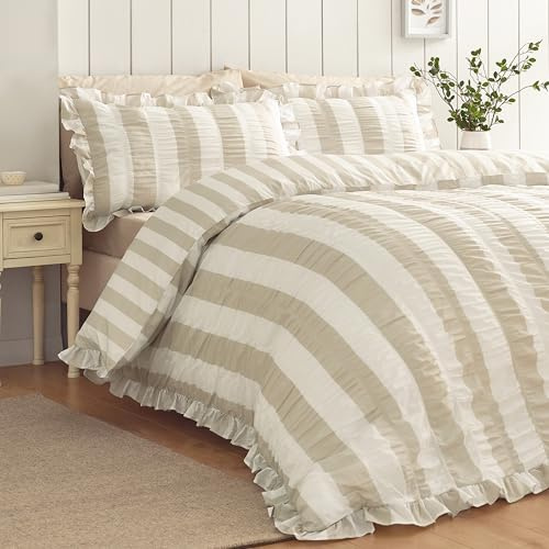Catherine Lansfield Seersucker Rüschen-Bettwäsche-Set mit Kissenbezug, für Einzelbett, Natur