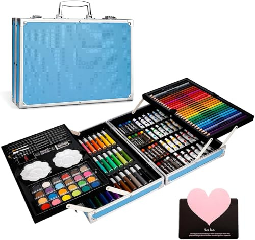 TEGOVE Maletin Pinturas para Niños,145 piezas Estuche Pinturas,Juegos de Dibujo,Incluye lápices de colores,lápices de dibujo y pasteles al óleo,aptos tanto para niños como para adultos