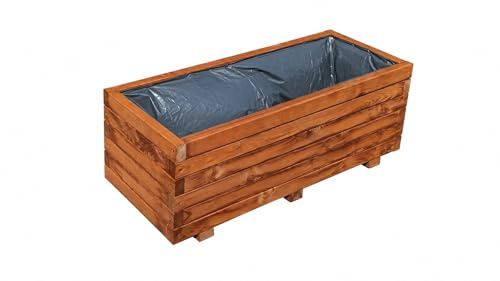 Jardinière XXL en bois 100 cm – Bac à fleurs rectangulaire extra stable résistant aux intempéries pour balcon, terrasse et jardin – Jardinière surélevée en bois massif D26 de 3 cm (teck, 100 x 40 x 36