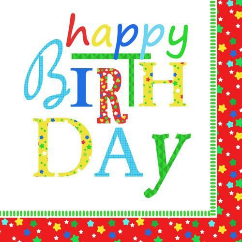 Einweggeschirr & Besteck' 20 Servietten, 3-lagig 1/4-Falz 33 cm x 33 cm Happy Birthday Geburtstagsfeier